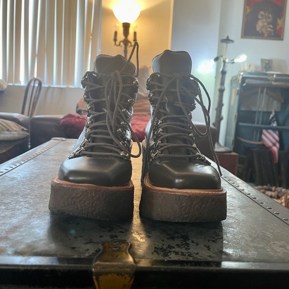 Jeffrey Campbell “Free People” Viajar Olive-Brown Leather Wedge Ankle Boot Sz 8 - Picture 2 of 11